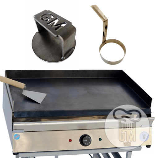 Combo Plancha Eléctrica Lisa 65x45 + Smasher + Molde Para Huevo
