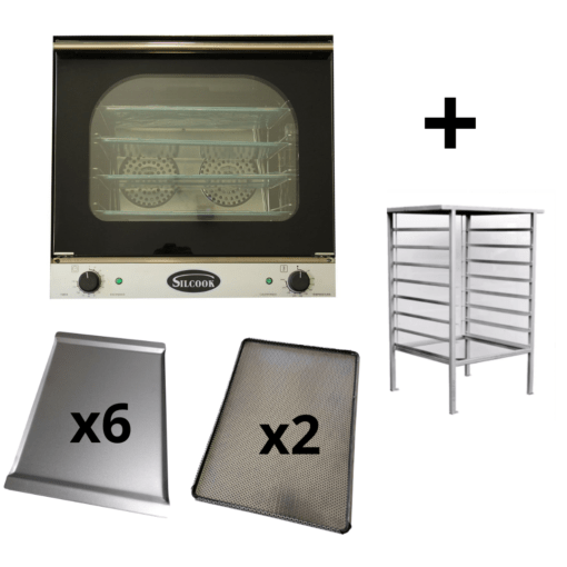 Horno Convector Eléctrico 44x32 con Vaporizador 6 Bandejas + 2 Perforadas+ Base - SILCOOK