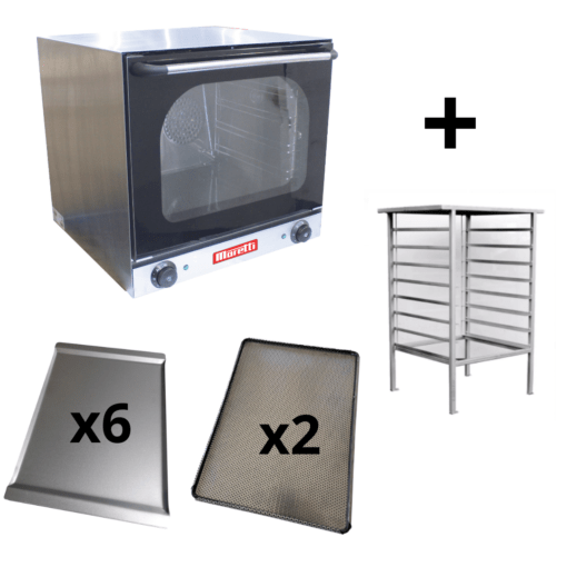 Horno Convector Eléctrico DELI con 6 bandejas + 2 Perforadas + Base - MORETTI
