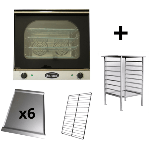 Horno Convector Eléctrico 44x32 con Vaporizador 6 Bandejas + 2 Rejillas + Base - SILCOOK